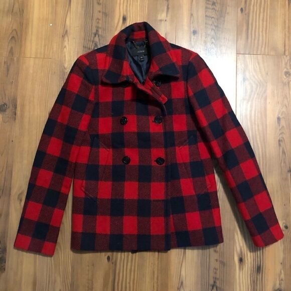 J. Crew Sz 00 Plaid Peacoat Red and Black - Picture 1 of 5
